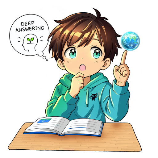 A boy studying while thinking about deep answering and the world